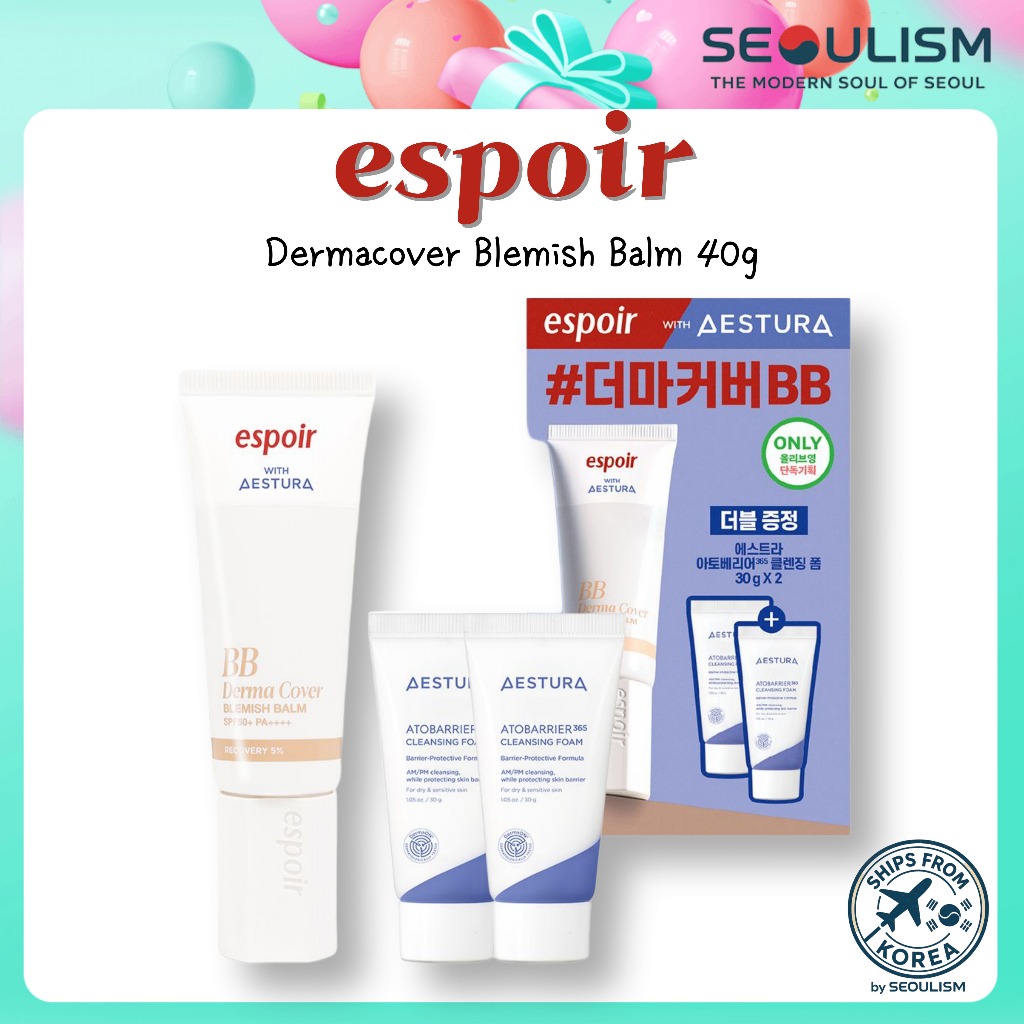 🇰🇷 [espoir] Dermacover Blemish Balm 40g 2 สี (+ โฟมล้างหน้า AESTURA 30g x2) | แต่งหน้าเกาหลี