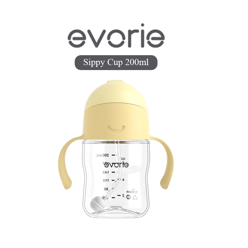 Evorie Tritan Weighted Straw Sippy Cup พร้อมหลอดซิลิโคนอ่อนนุ่มและด้ามจับสําหรับทารก 6 เดือน +, 200m