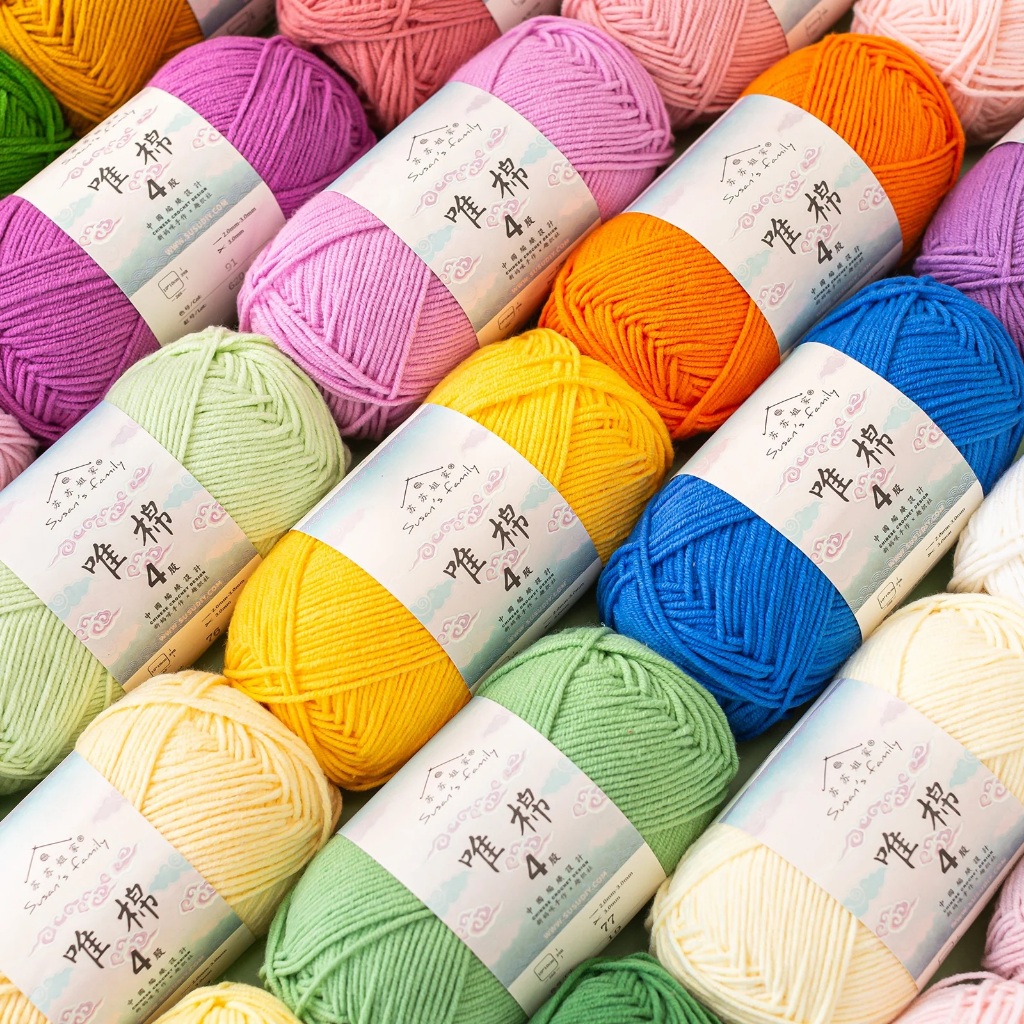 50g Susan Family 4ply Cotton & เส้นด้ายอะคริลิคถักถักคุณภาพสูง susu 4ply
