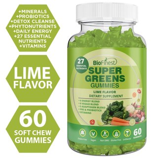 Biofinest Super Greens Gummies – 40+ Supergreens Adaptogens Fiber Vitamin Minerals Detox Energy Digestive Balance Immune