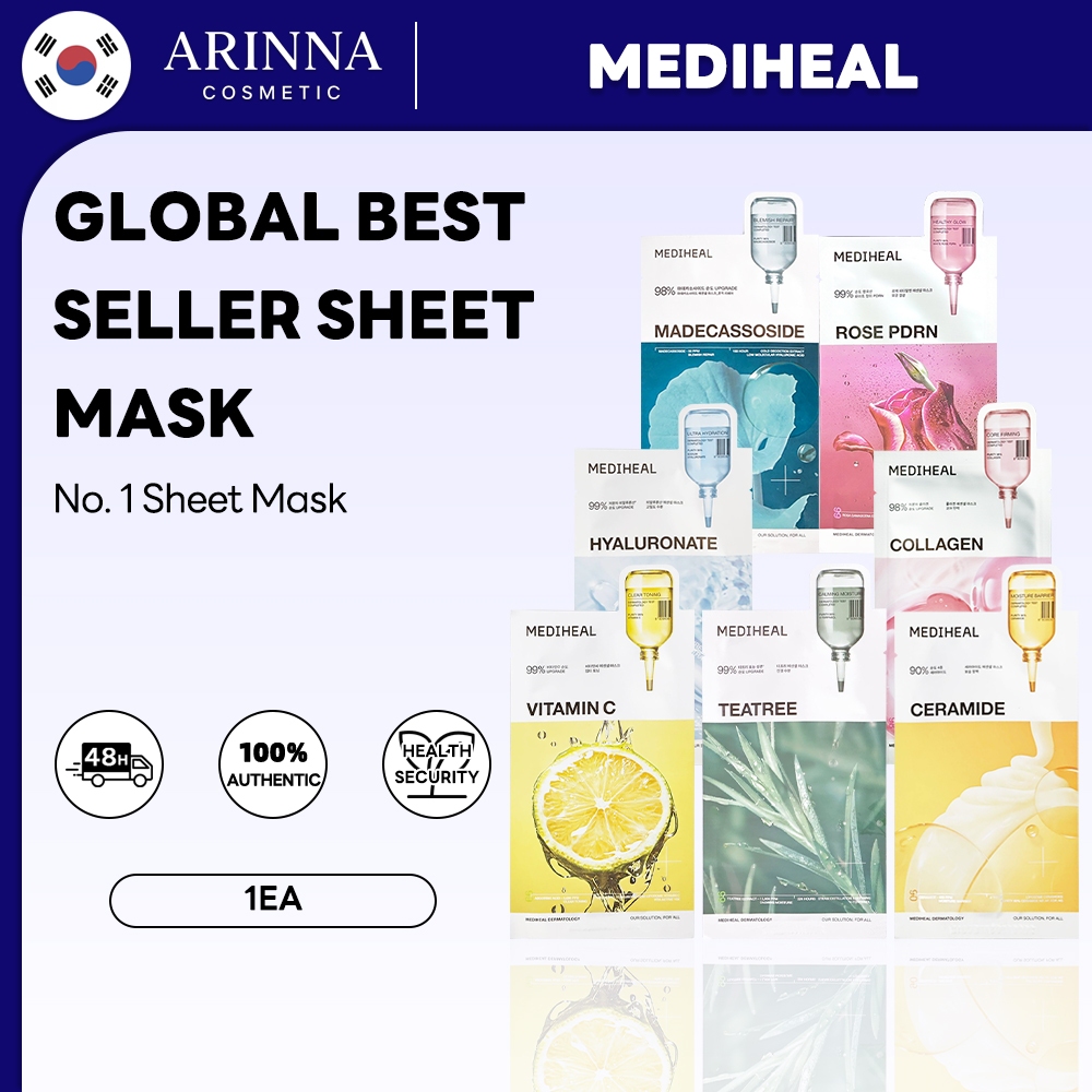[MEDIHEAL] Essential Mask 7 ประเภท 1 ชิ้น PDRN/Madecassoside/Vitamin C/Hyaluronic/Collagen/Tea Tree/Ceramide