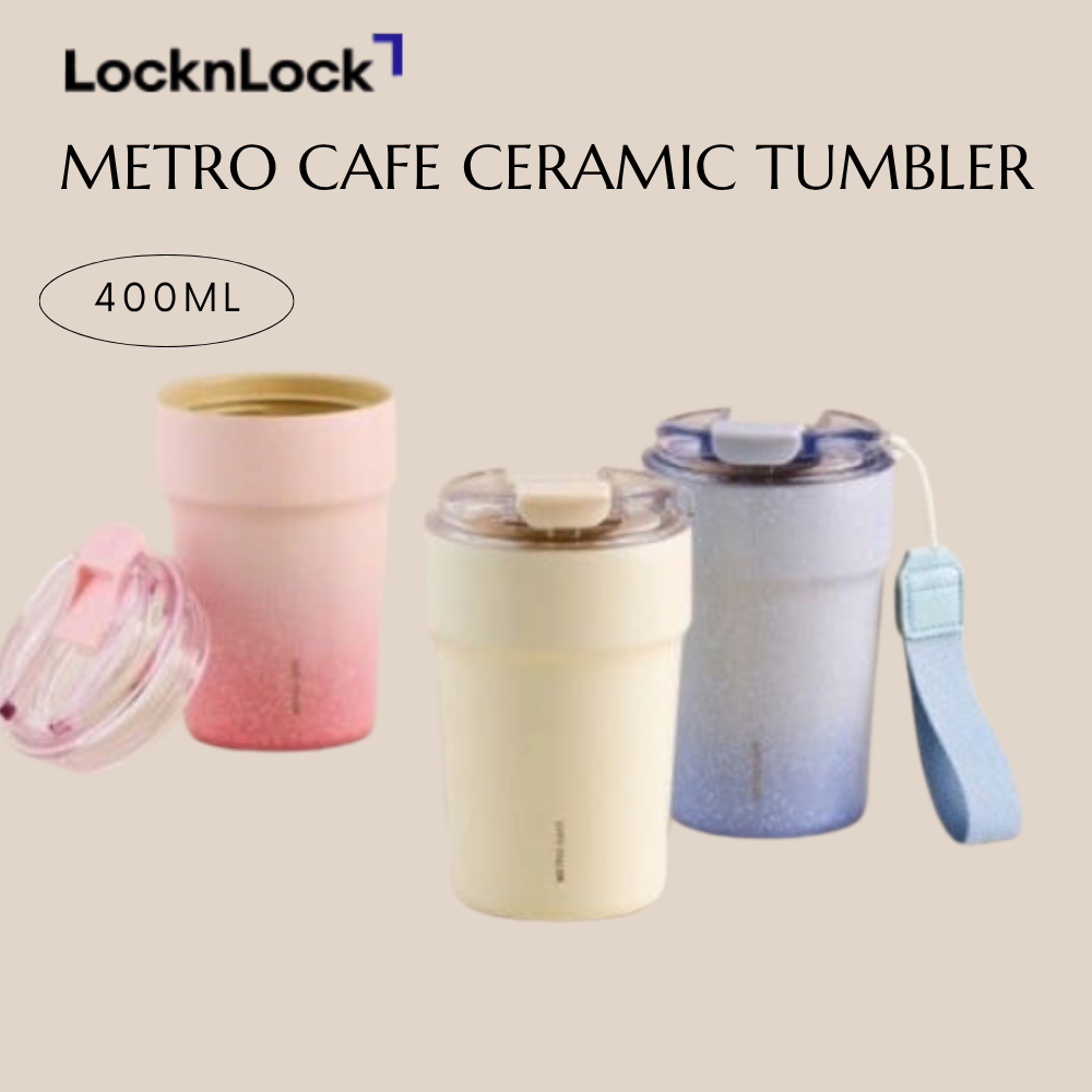 LOCKNLOCK Metro Cafe Ceramic Tumbler (400ml) พร้อมสายรัด เคลือบเซรามิค K-Design