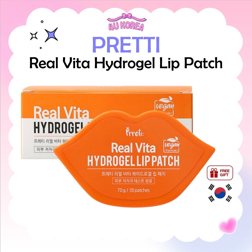 PRETTI Real Vita Hydrogel Lip Patch 30 PCS แผ่นแปะปากบำรุงให้ความชุ่มชื้นอย่างล้ำลึกลดริ้วรอยและขจัดผิวที่ตายแล้ว / K-BEAUTY