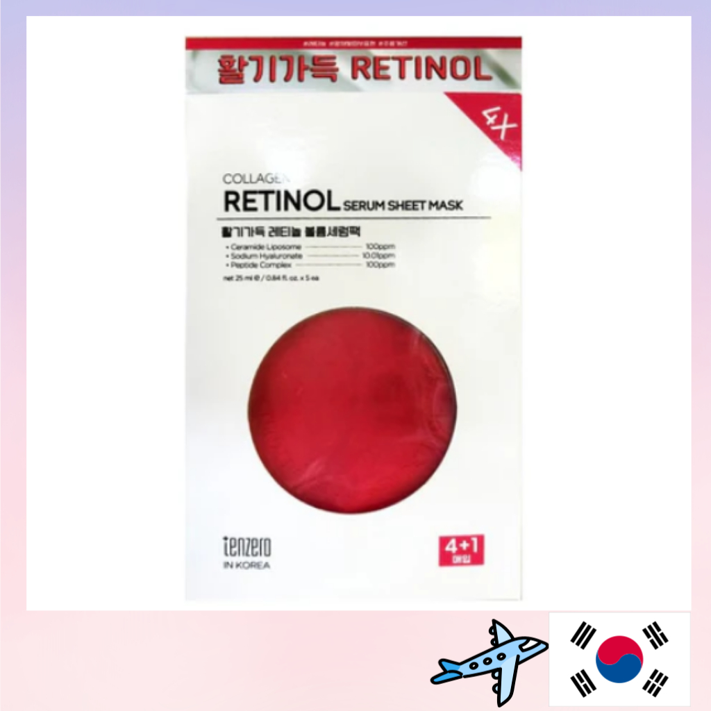 TENZERO Collagen Retinol Serum Sheet Mask – 25ml  5ea Smooth & Firm Look with Serum-Infused Sheet Ma