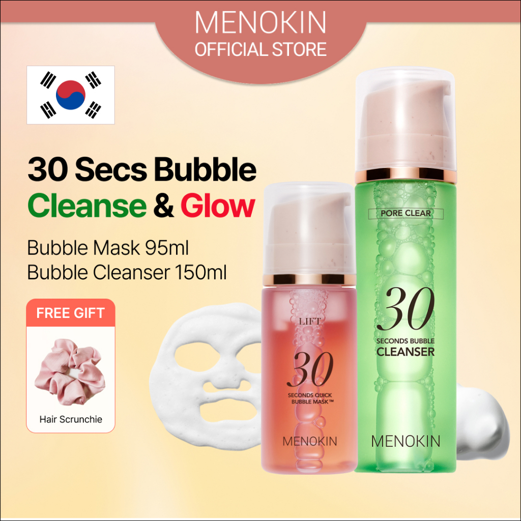 [MENOKIN] 30 Sec Bubble Combo (Cleanser + Mask) โฟมล้างหน้า + มาส์กฟองฟู่ 30 วินาที, กระชับรูขุมขน