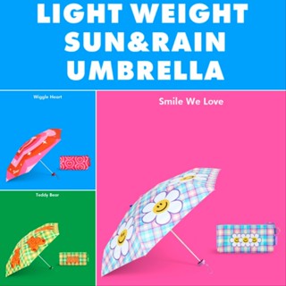 ร่ม Sun & Rain น้ำหนักเบา พิมพ์หัวใจและ🐻TeddyBearยิ้ม Wiggle
