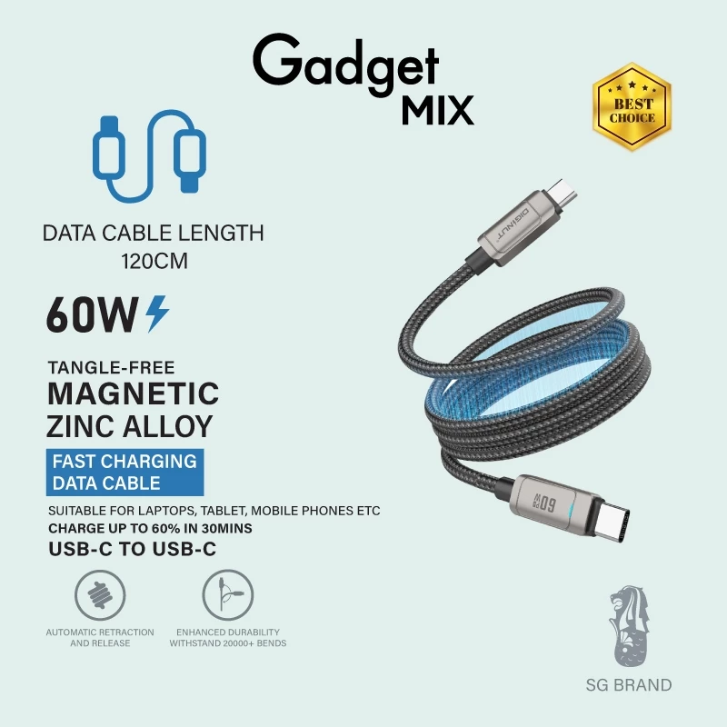 สายชาร์จ Gadget Mix Type-C to Type-C รุ่น BC-1250C / BC-2050C Magnetic 60W