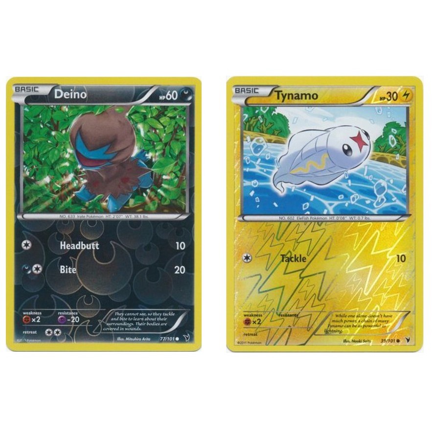 การ์ดโปเกมอนภาษาอังกฤษ Deino - 77/101 /Tynamo - 39/101 - Common Reverse Holo Black & White 3: Noble 