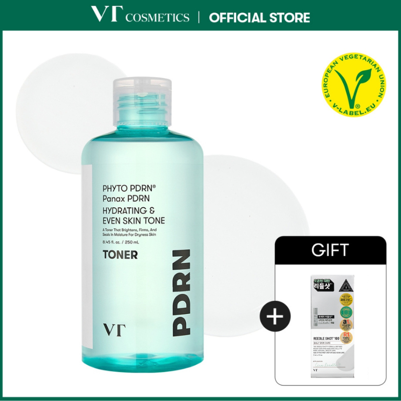 [VT] PDRN Toner 250ml ໂທນນອເນີ Vegan ໂສມປ່າ ຊຸ່ມຊື່ນ ຜິວກະຈ່າງໃສ ລົດຮອຍລິ້ວຮອຍ (ທາງການ)