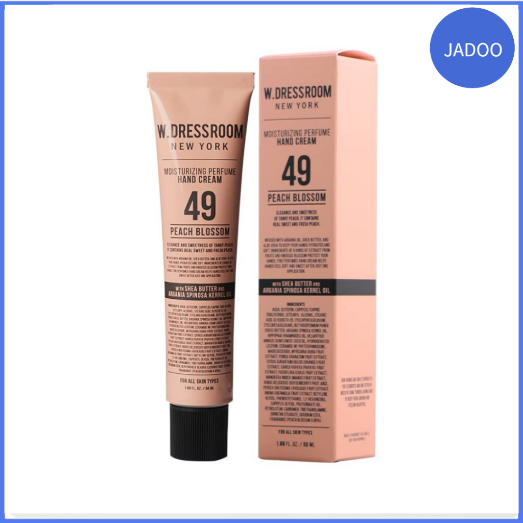 W.Dressroom Moisturizing Hand Cream สําหรับมือแห้ง ไม่เหนียวเหนอะหนะ โลชั่นบํารุงผิวเกาหลีเร่งด่วน ขนาดเดินทาง 1.69 fl oz (50 ml) No.49 กลิ่น Peach Blossom