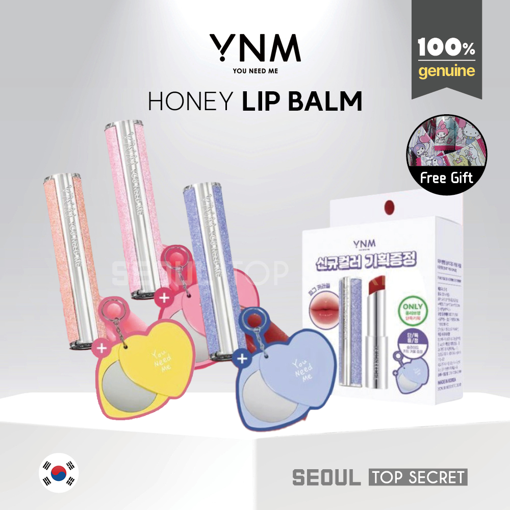 [YNM] Honey Lip Balm + Keyring Mirror (Light Pink, Rainbow, Even Coral, Apple Lit,  Fig Caramel)