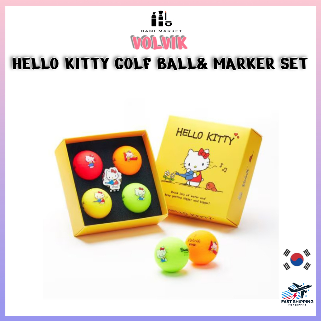 [Volvik VIVID Hello Kitty Golf Ball (4 ชิ้น) + ชุดของขวัญมาร์กเกอร์บอล]