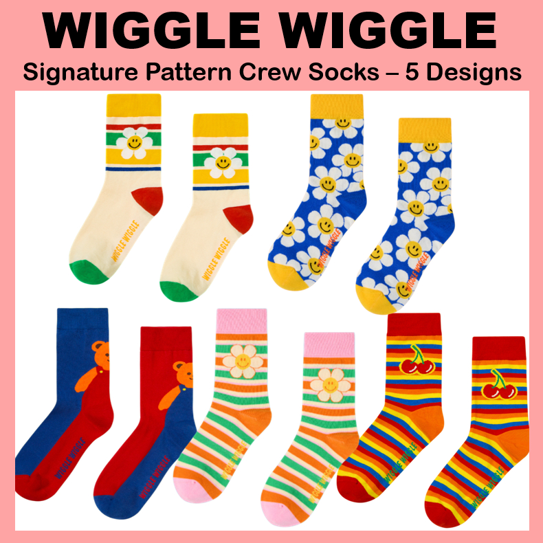 [WIGGLE WIGGLE] ถุงเท้าลูกเรือลายลายเซ็น 5 ดีไซน์ หมียิ้ม ลายเชอร์รี่