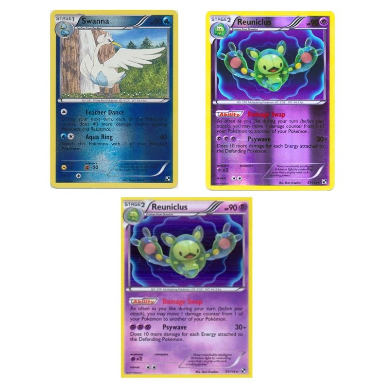 English Pokemon Swanna - 37/114 - Reverse Holo/Reuniclus - 57/114 - Holo / Reverse Black & White 1: 