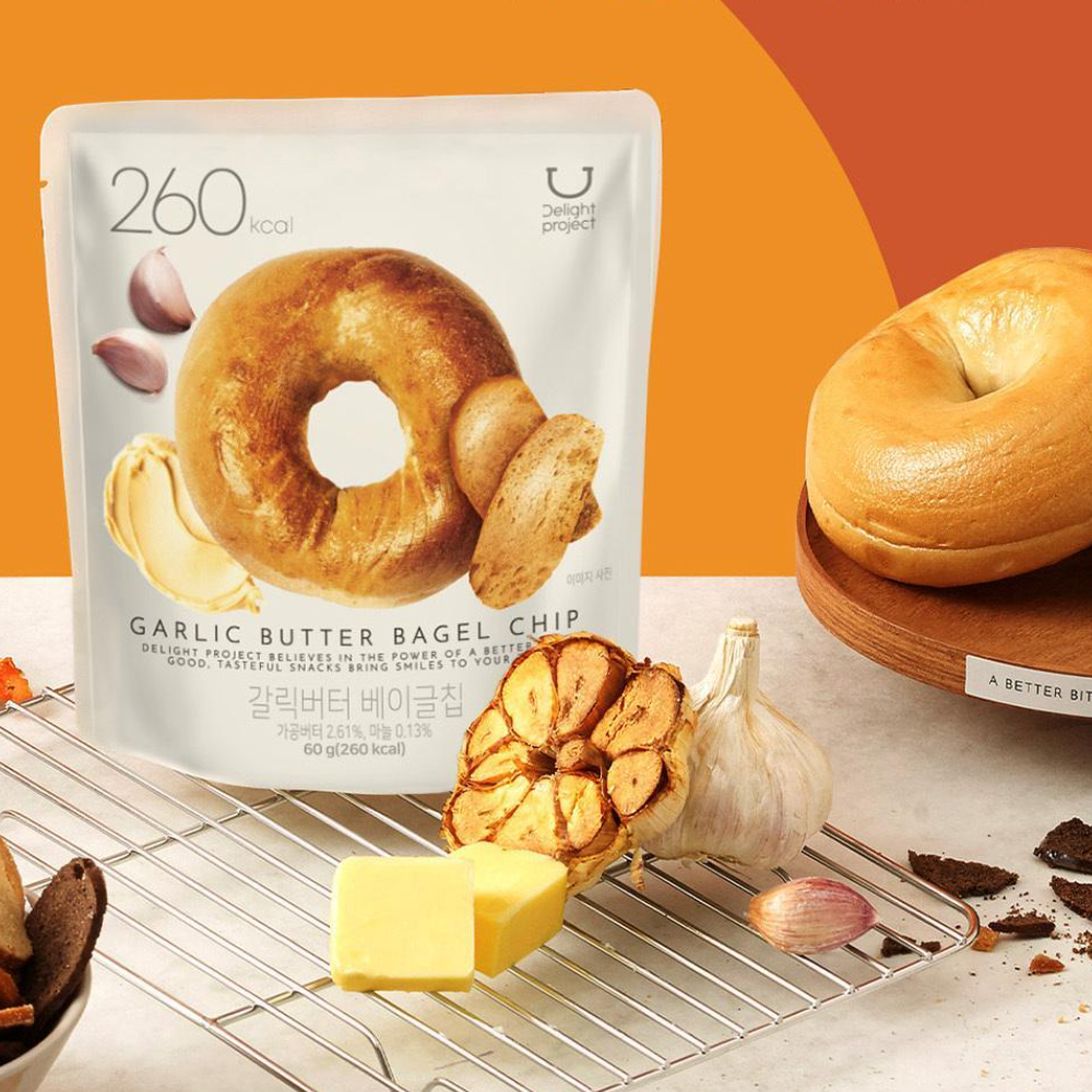 Olive Young Bagel Chips 60g (เนยกระเทียม): เกาหลี กรอบ ซาวรี่ เนย อาหารว่าง อร่อย