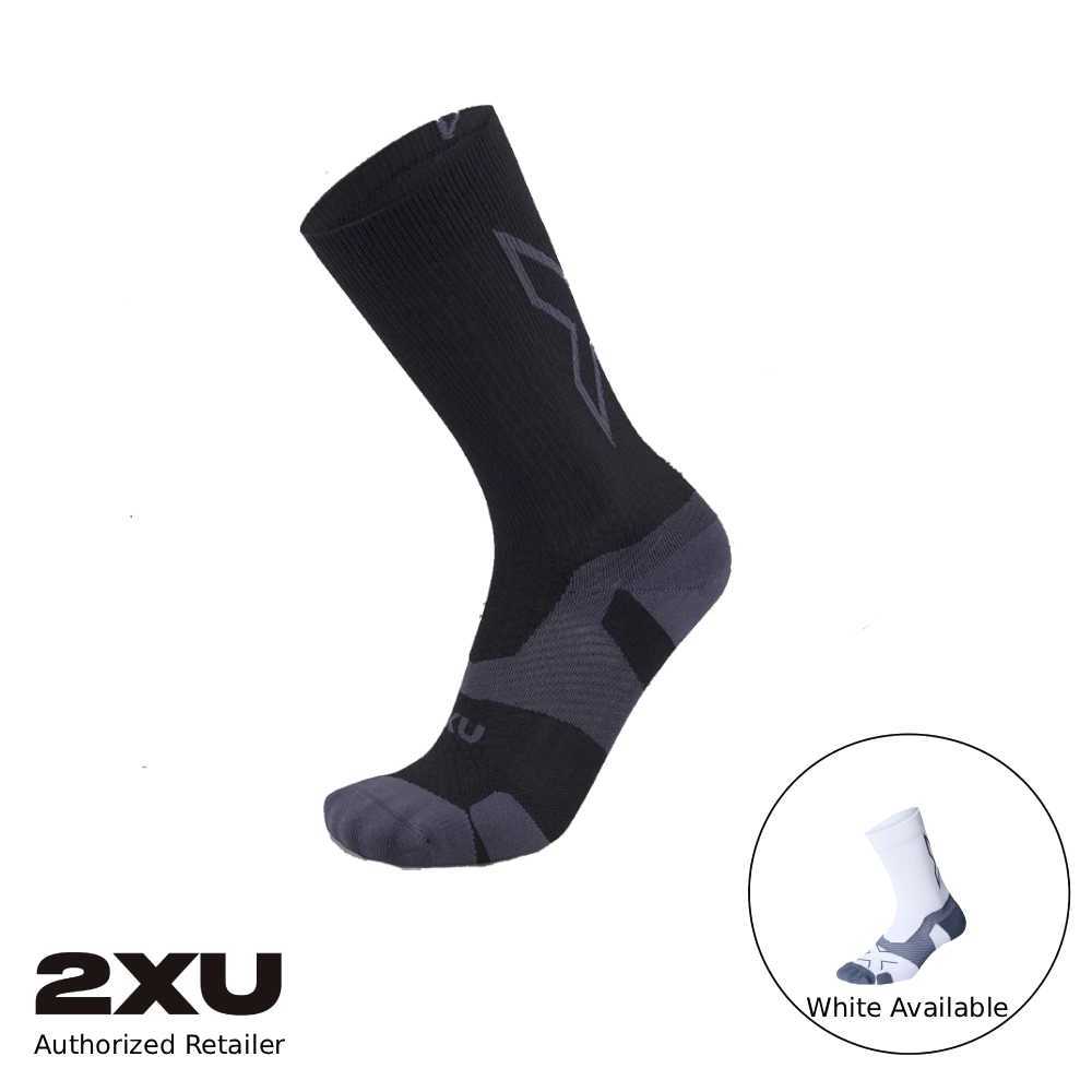 2XU Vectr Light Cushion Crew Socks Black & White Anti-Blister Running & Training