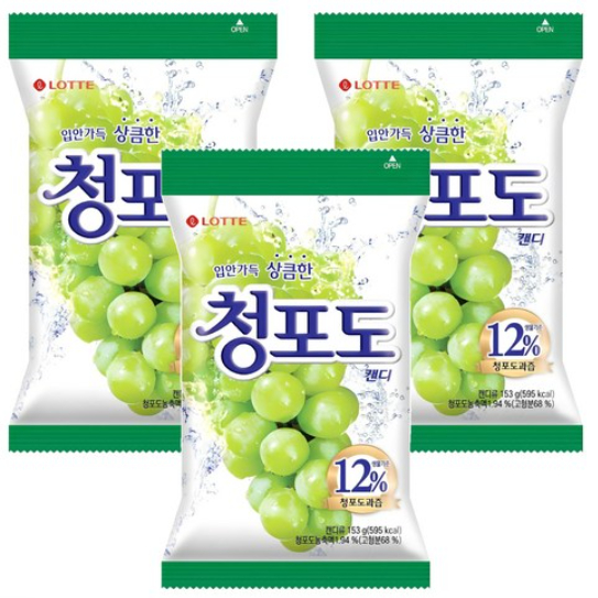 Lotte Wellfood Green Grape Candy 153g 3 Packs / Sweet & Refreshing / Snack Candy