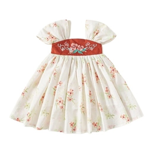 CS137 เด็กวัยหัดเดิน Girls CNY Cotton พิมพ์ชุดแบบดั้งเดิม cheongsam เย็บปักถักร้อย [Little Gems]