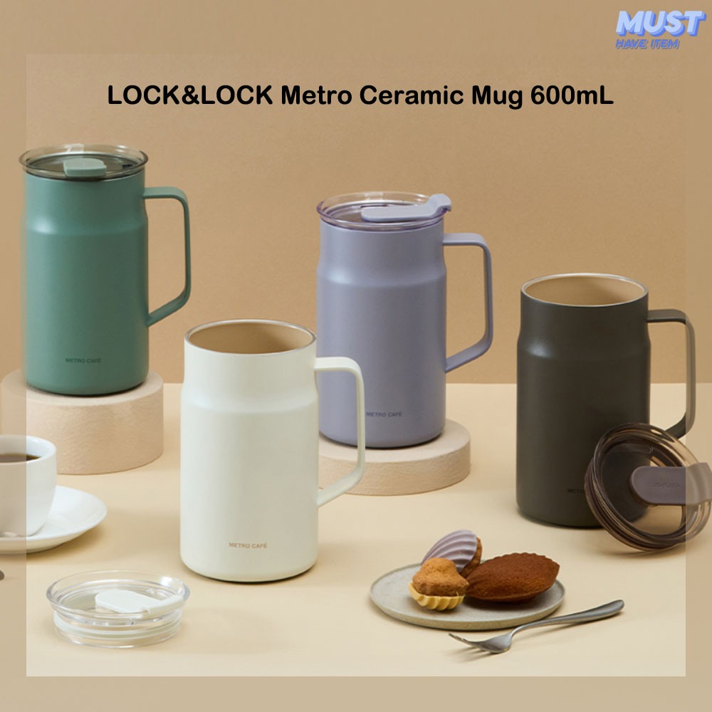 LocknLock Lock&Lock Metro Ceramic Mug 600mL Vanilla Latte, Matcha Latte, Taro Latte, Dark Choco Latt