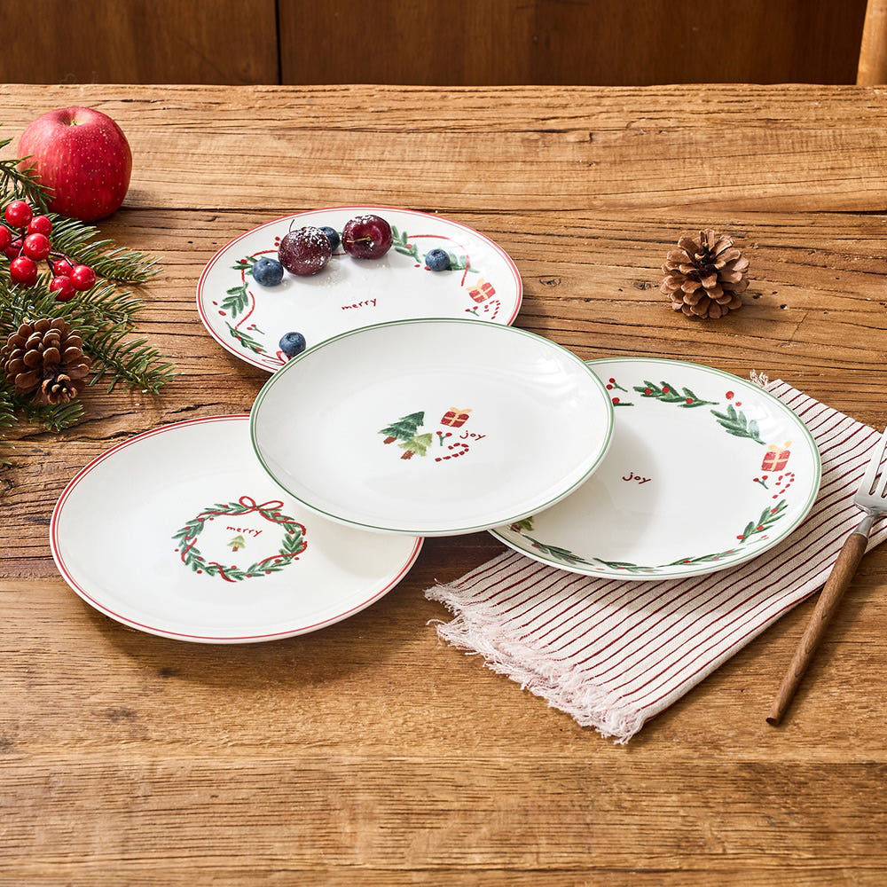 [ชุด 4P] Modern House Christmas ON L Winter Gift Plate Set D17.8 จานเซรามิกงานรื่นเริง 4 ชิ้น