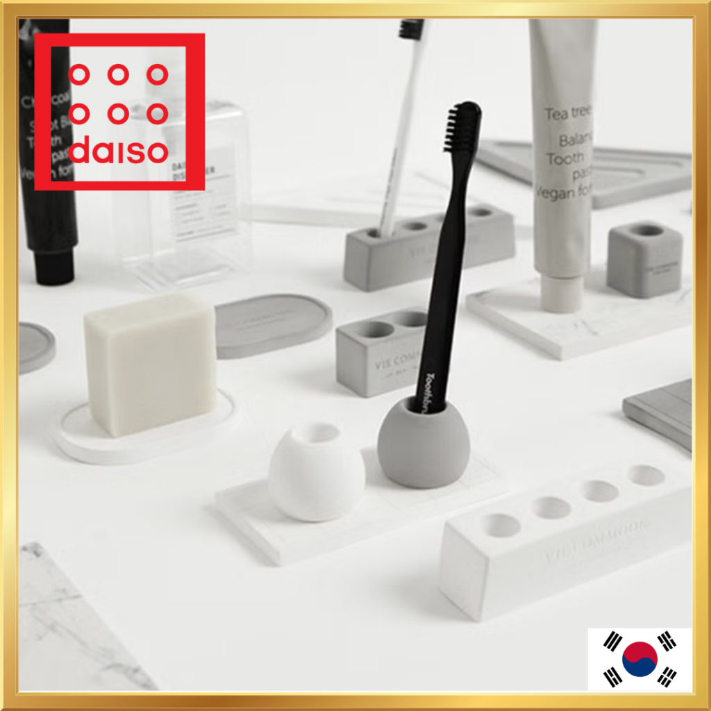 [DAISO Official] ที่ใส่แปรงสีฟันทรงสี่เหลี่ยม Diatomite 2-Slot / 4-Slot | สีขาว&เทา | ที่จัดระเบียบห