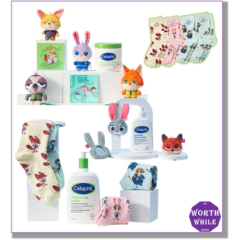Cetaphil x Zootopia Moisturisting Lotion + ถุงเท้า / ครีมให้ความชุ่มชื้น + พวงกุญแจตุ๊กตา / โลชั่นให้ความชุ่มชื้น + พวงกุญแจกระจก