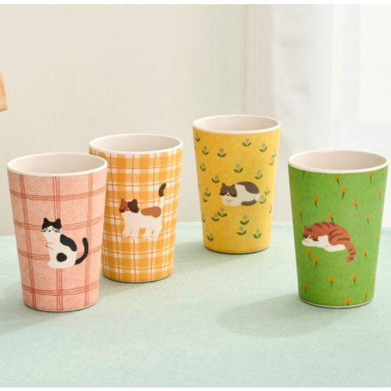 MODERN HOUSE [เกาหลี] ชุดถ้วยใยไผ่ Chubby Cat Wildflower (4P)