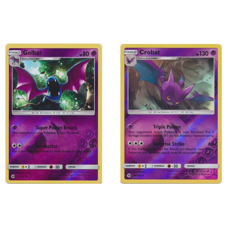 การ์ดโปเกมอนภาษาอังกฤษ Golbat - 55/149 - Uncommon Reverse Holo /Crobat - 56/149 - Reverse HoloSun & 