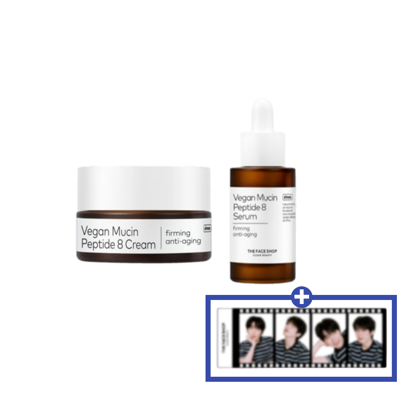 [พร้อมรูปถ่ายฟิล์ม 4-Cut WONWOO] THE FACE SHOP | Ultimate Vegan Mucin Peptide 8 Cream 50ml + เซรั่ม 