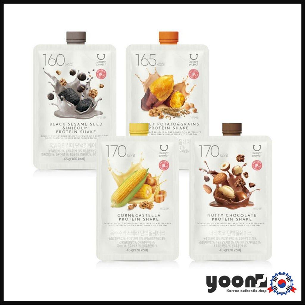 [Delight project] โปรตีนเชค (ช็อคโกแลตนัทตี้/มันเทศ&เมล็ดพืช/ข้าวโพด&คาสเทลลา/งาดําเมล็ด&อินเจออลมี)_จากประเทศเกาหลี