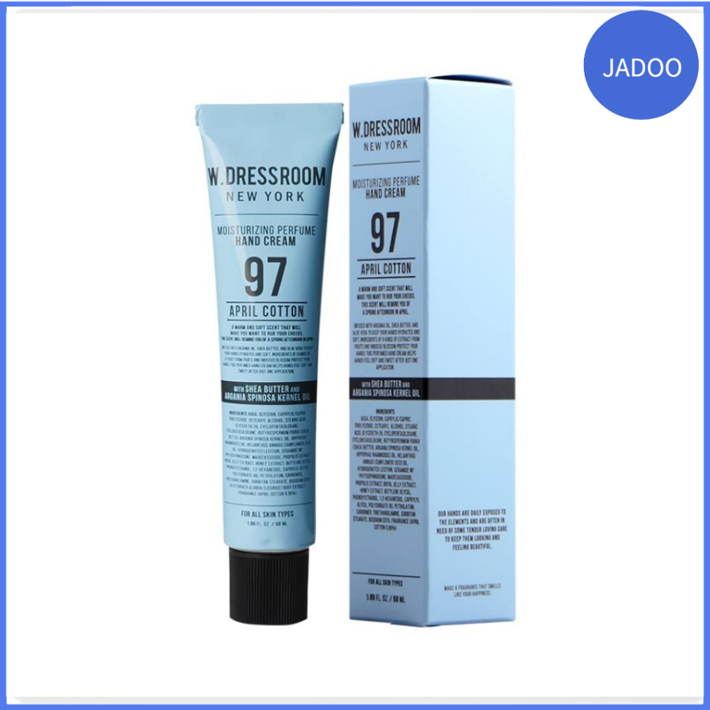 W.Dressroom Moisturizing Hand Cream สําหรับมือแห้ง ไม่เหนียวเหนอะหนะ โลชั่นบํารุงผิวเกาหลี Quick-Absorbing ขนาดเดินทาง 1.69 fl oz (50 ml) No.97 กลิ่นผ้าฝ้ายเมษายน
