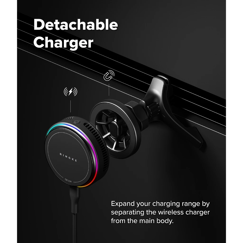 Ringke Qi2 25W Peltier Magnetic Car Charger Mount สําหรับสมาร์ทโฟนที่วางโทรศัพท์แม่เหล็กน้ําหนักเบาที่แข็งแกร่ง thumbnail 6
