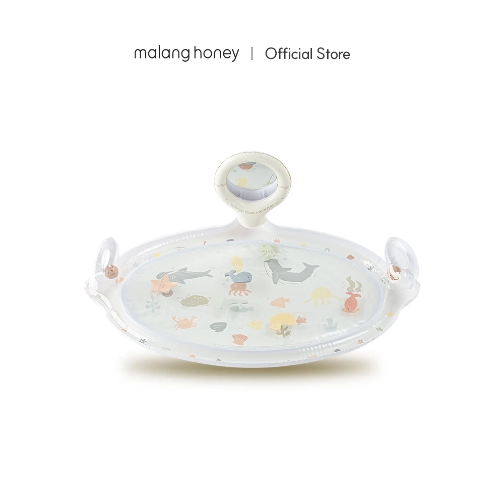 [Malang Honey] Malang Honey Tummy Time Water Mat Tactile Play พร้อมกระจกและกระดิ่งสีสําหรับทารก 0-12 ปี 84 ซม.*56 ซม.