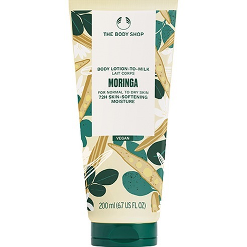 THE BODY SHOP – Moringa Body Lotion-to-Milk 200ml (1 ชิ้น) | วีแกน | โลชั่นเพิ่มความชุ่มชื้นลายดอกไม้ | สําหรับผิวธรรมดาถึงผิวแห้ง | 72H Skin-Softening Care