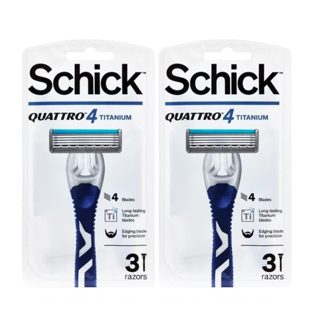 Schick Quattro4 มีดโกนไทเทเนียม แบบใช้แล้วทิ้ง สําหรับผู้ชาย 2 แพ็ค (6-Count)