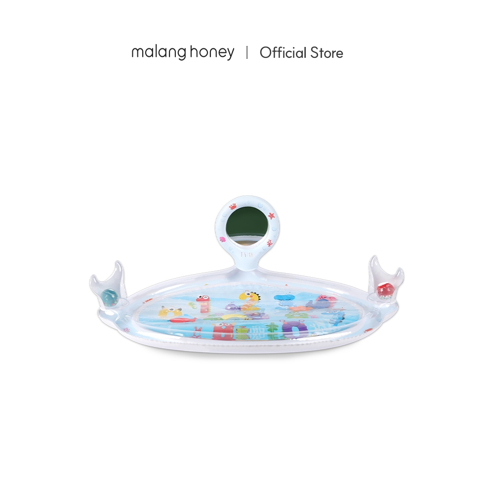 [Malang Honey] IBLIN เบาะน้ำเด็ก Tummy Time – เสื่อเป่าลมเล่นน้ำ พร้อมกระจก & กระดิ่งสี สำหรับทารก 0-3 ปี (84x56 ซม.)