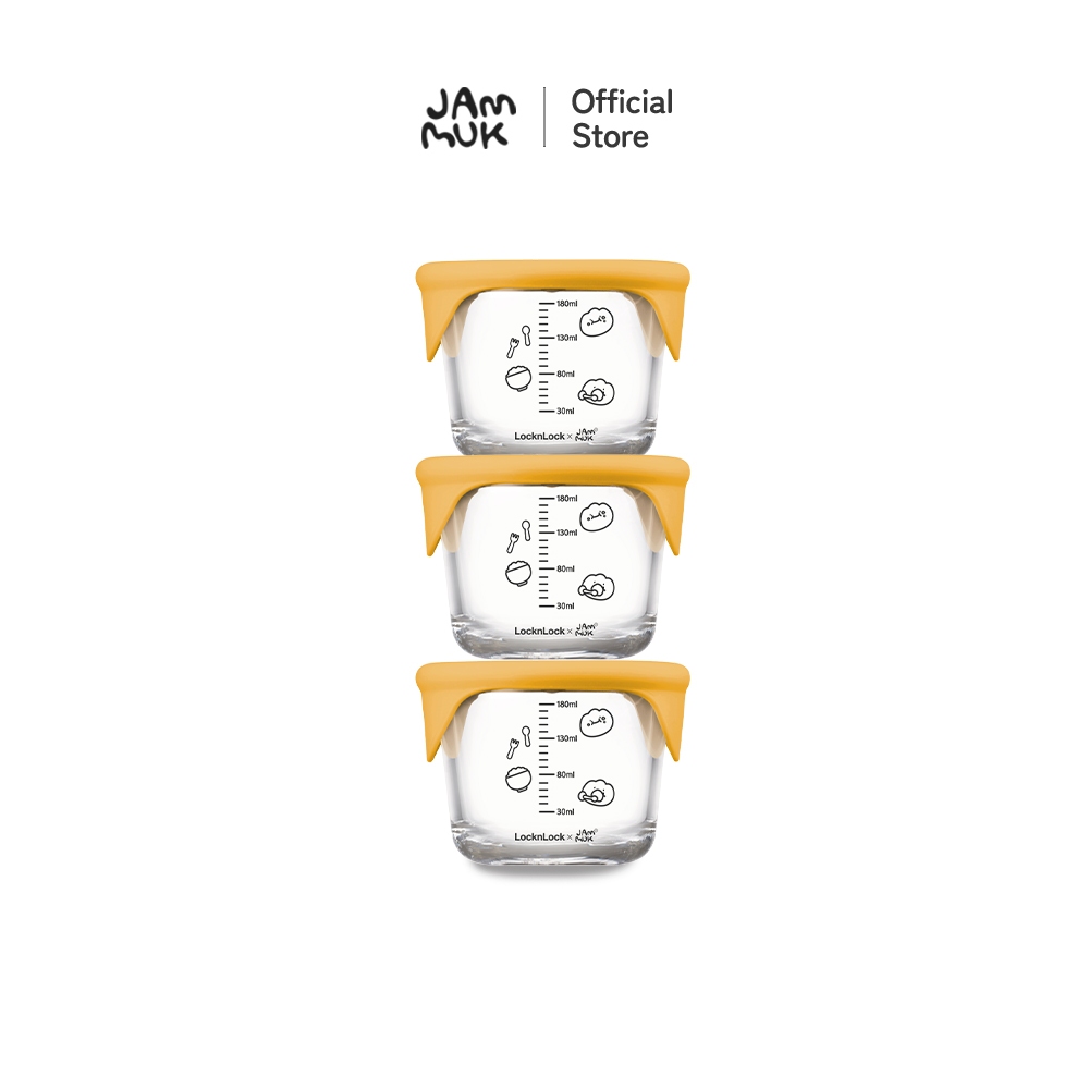 [Malang Honey] JAMMUK x LocknLock กล่องแก้วเก็บอาหารเด็ก 3 ชิ้น (แบบกลมใช้นึ่งได้ /  แบบเหลี่ยมปิดสนิท)