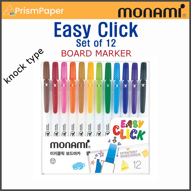 Monami Easy Click Board Marker ชุด 12 Knock Type Slim Easy