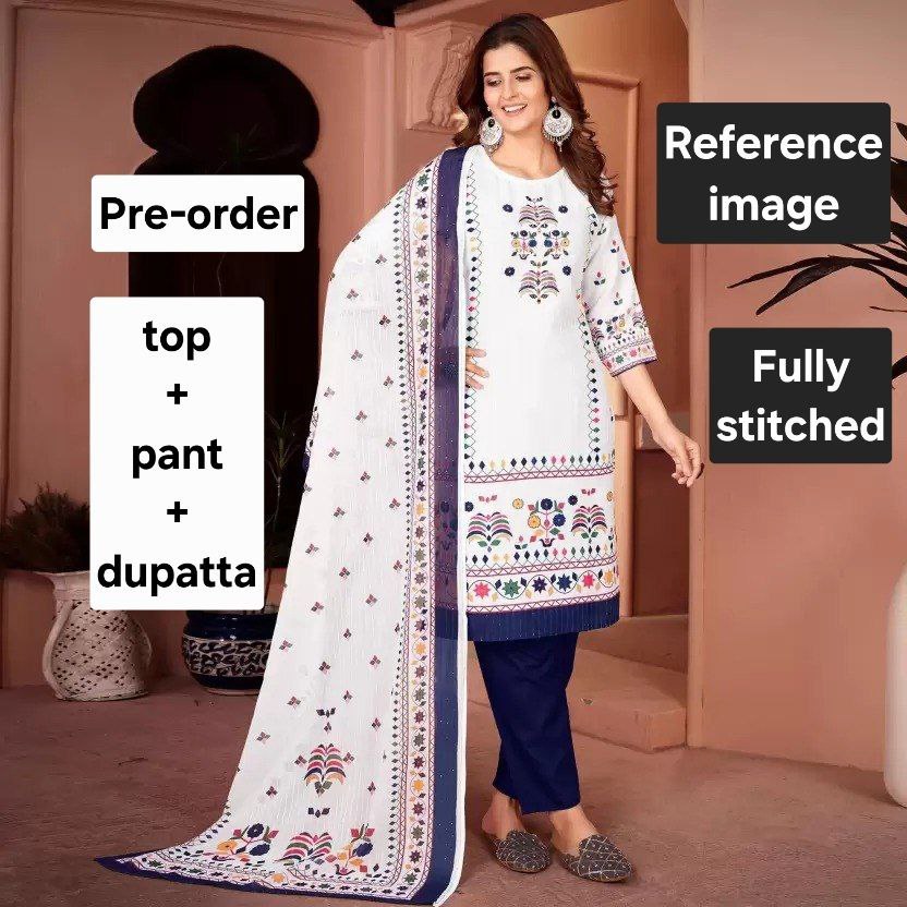 (XS-10XL) พิมพ์เรียบง่ายและสวยงามกับ Sequins Work cut maslin kurti set for women Indian Kurti set