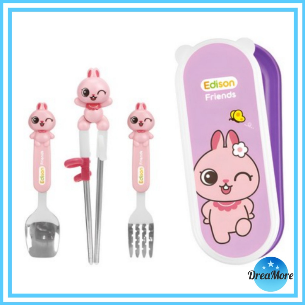 EDISON Friends ชุดช้อนตะเกียบและส้อมสแตนเลส / เครื่องใช้บนโต๊ะอาหารสําหรับเด็ก