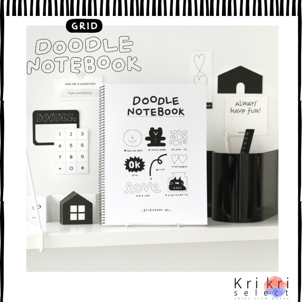 [ICONIC] Doodle B5 Grid Notebook / B5 Spiral Notebook / เครื่องเขียนเกาหลี