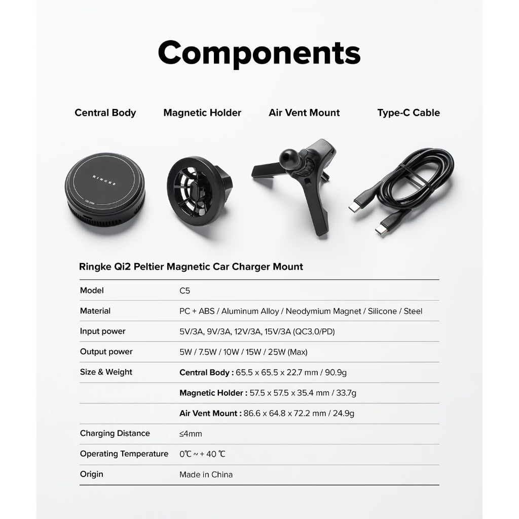 Ringke Qi2 25W Peltier Magnetic Car Charger Mount สําหรับสมาร์ทโฟนที่วางโทรศัพท์แม่เหล็กน้ําหนักเบาที่แข็งแกร่ง thumbnail 10
