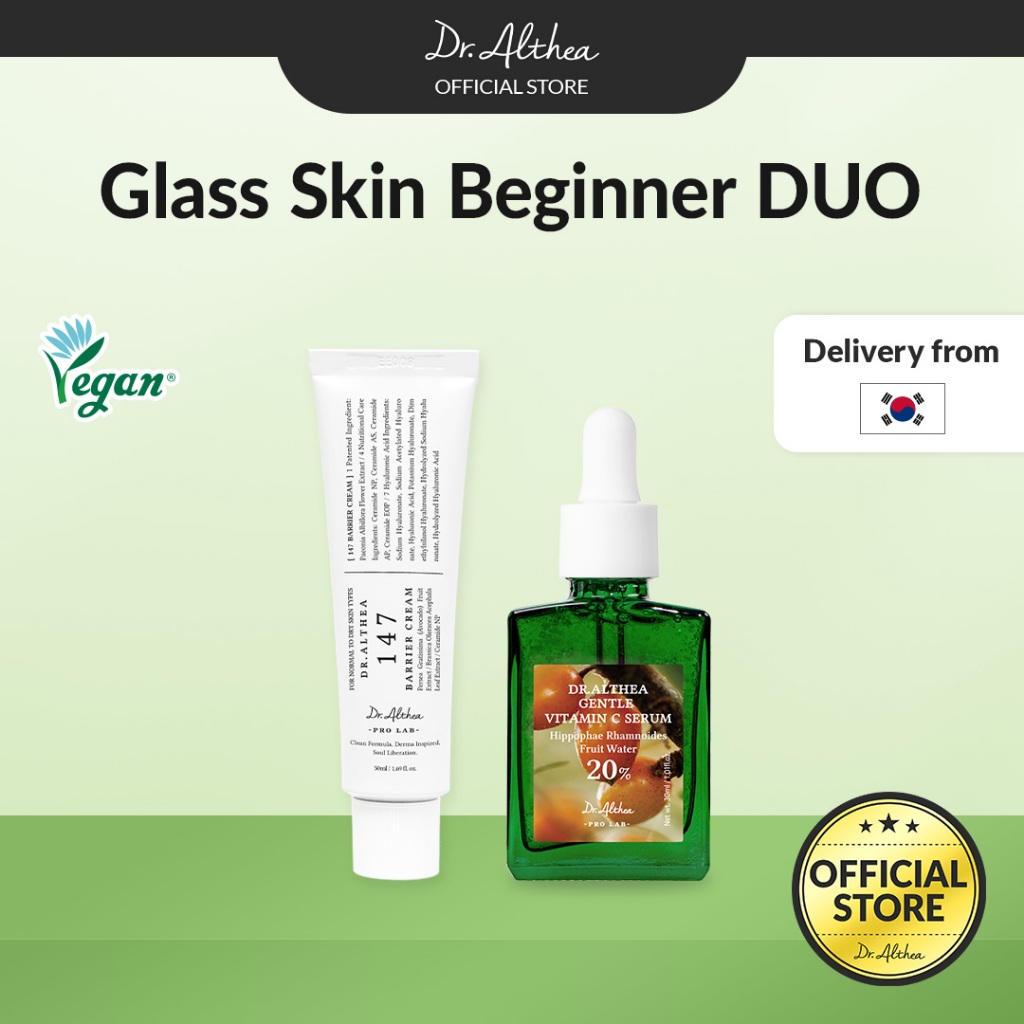 Dr.Althea Glass Skin Beginner DUO | 147 Barrier Cream 50ml + เซรั่มวิตามินซีอ่อนโยน 30ml