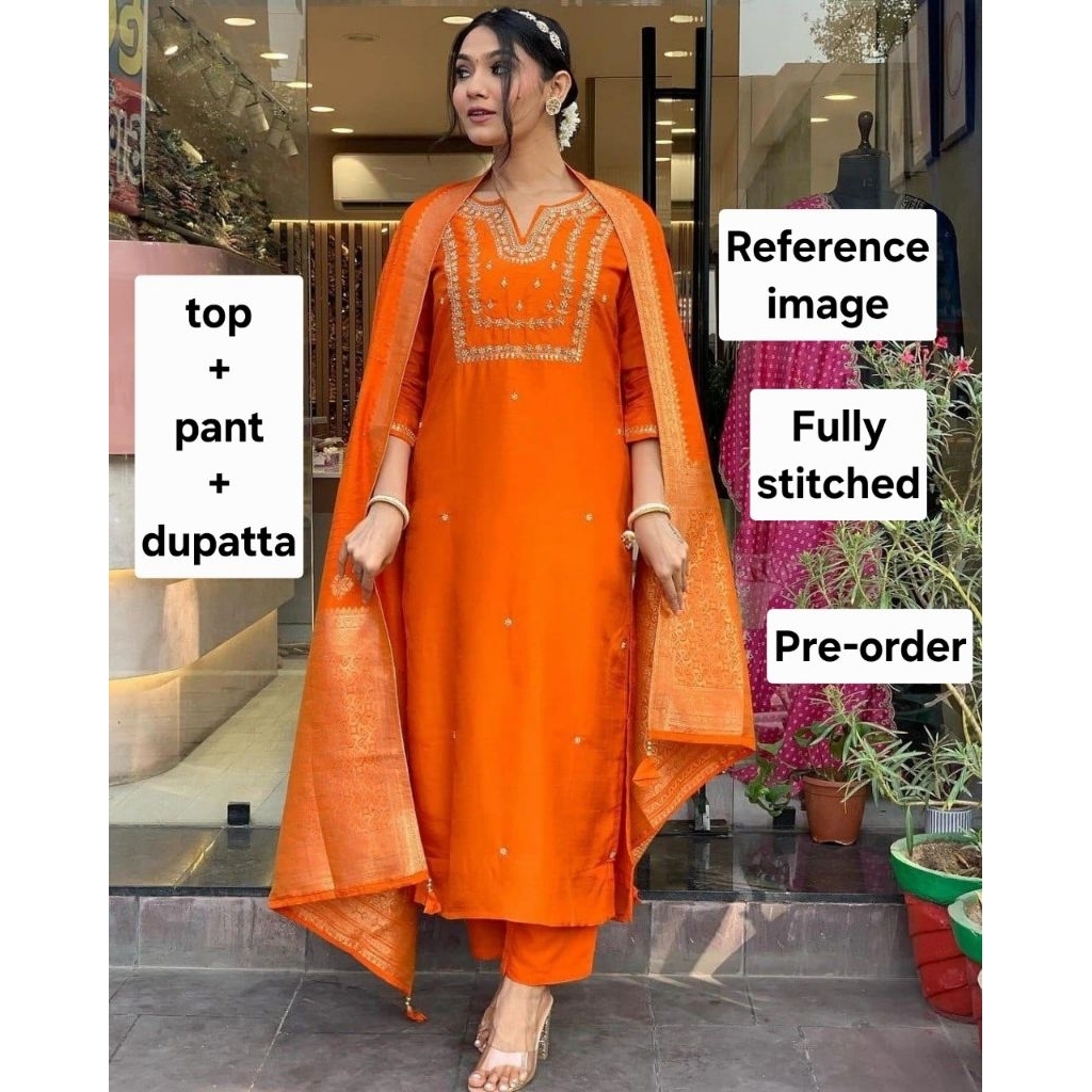 (XS-4XL) ผ้าฝ้ายผสม งานปัก ทรงตรง plus size kurti set สําหรับผู้หญิง ชุดอินเดีย kurti