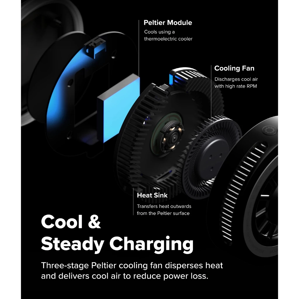 Ringke Qi2 25W Peltier Magnetic Car Charger Mount สําหรับสมาร์ทโฟนที่วางโทรศัพท์แม่เหล็กน้ําหนักเบาที่แข็งแกร่ง thumbnail 5