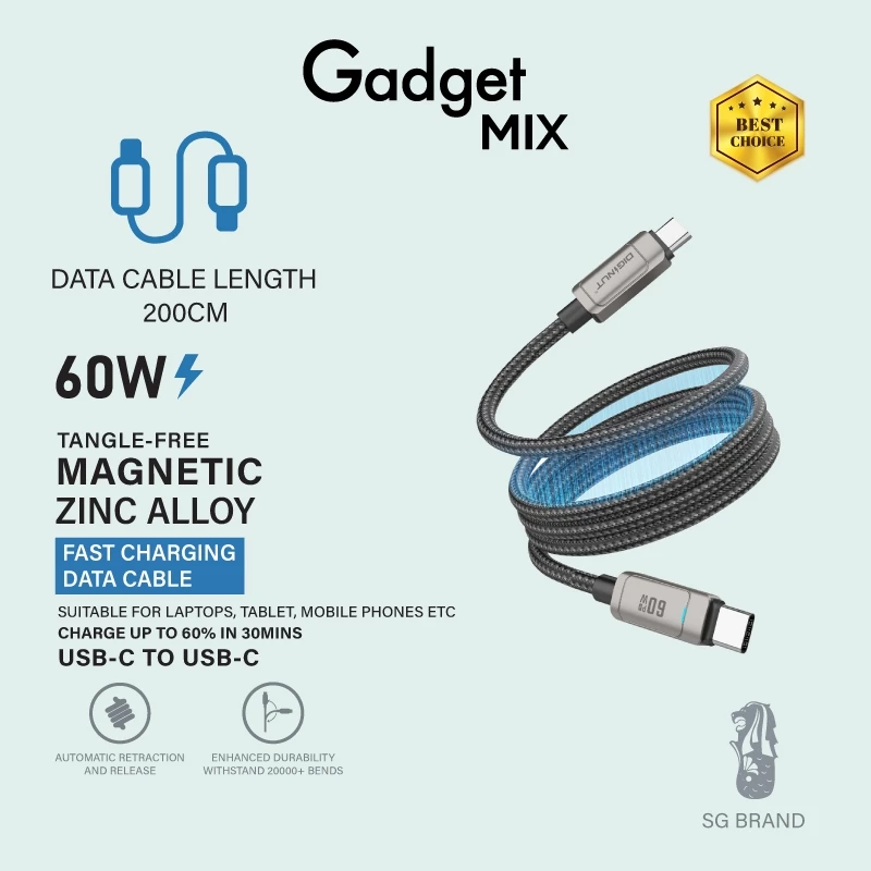 สายชาร์จ Gadget Mix Type-C to Type-C รุ่น BC-1250C / BC-2050C Magnetic 60W thumbnail 3