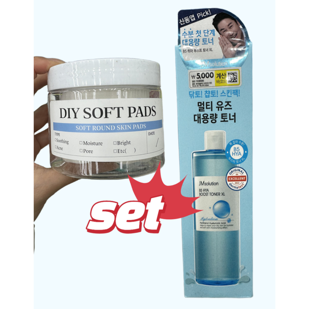 JM Solution B5 Hyaluronic Moisturizing Boost Toner XL 500ml + ชุดซอฟต์แพด DIY 100 ชิ้น