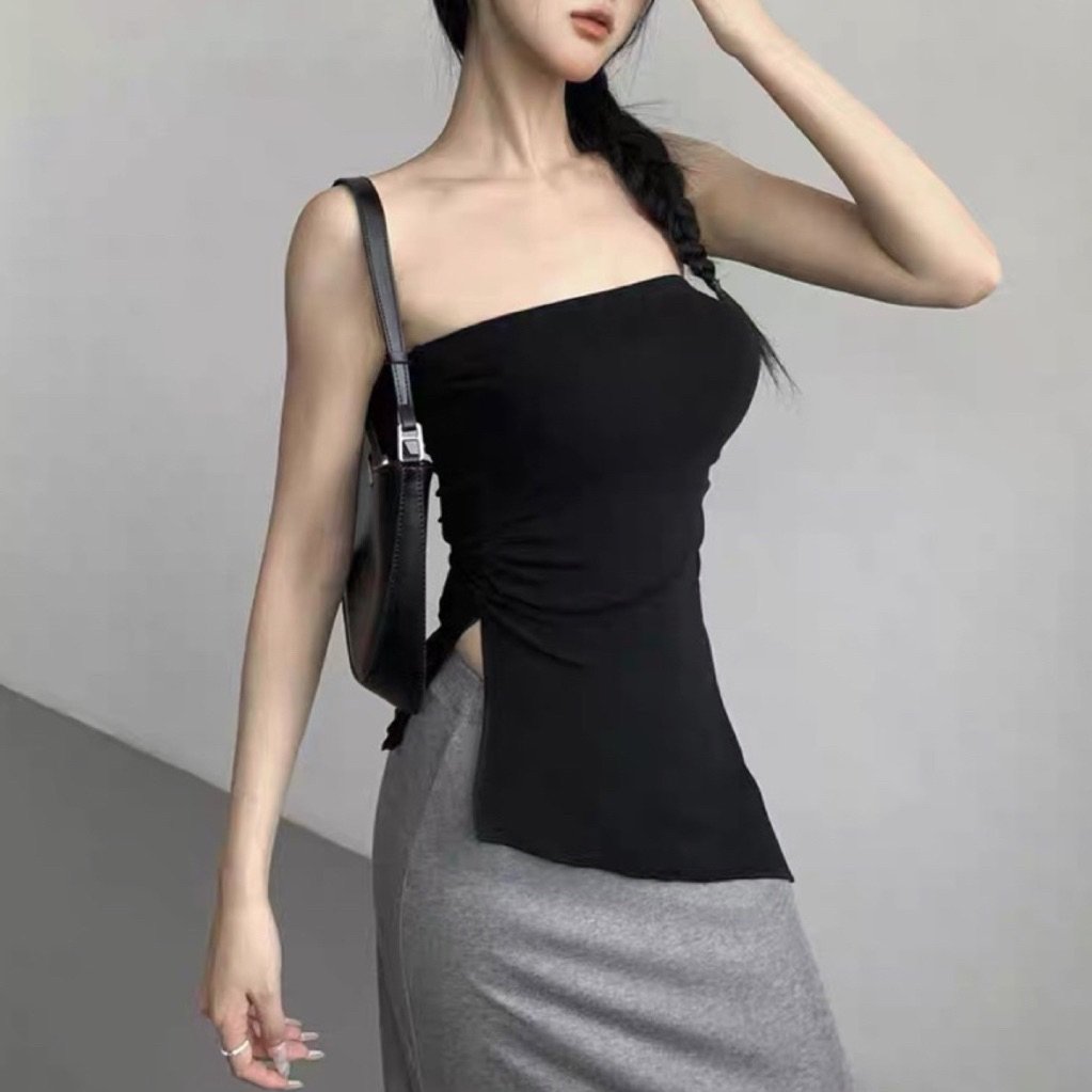 [SG INSTOCKS] Tube Top Ruched Assymmetrical Tube Top