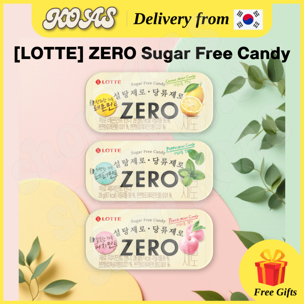 [ล็อตเต้] ZERO Sugar-Free Candy 28g, 98% ไซลิทอล Korean Candy, Lemon Mint, Peppermint, Peach Mint