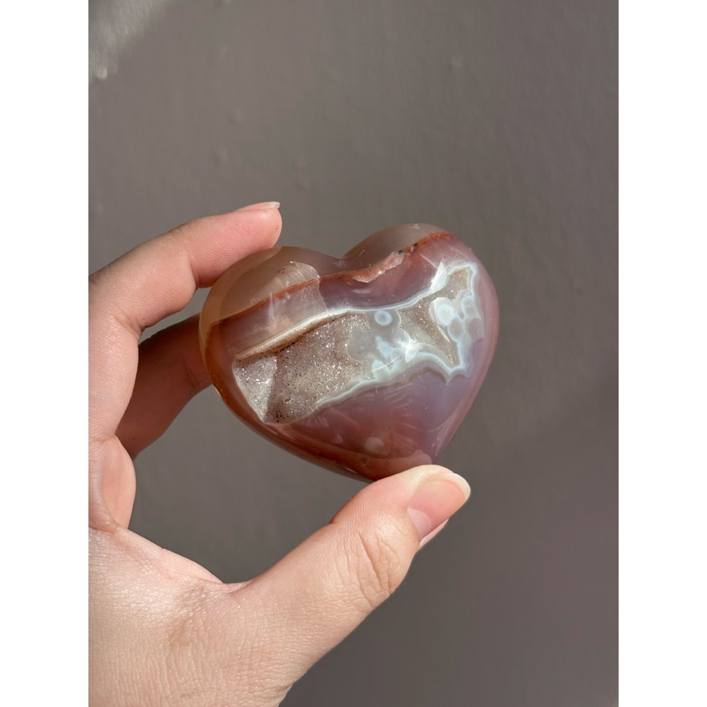 Mahogany Bubbles Druzy Agate Heart แกะสลัก (Destash) สําหรับความเสถียรและสายดิน